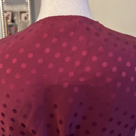 BCBGMAXAZRIA Burgundy Silk Polka Dot Sleeveless Top Size Small - Picture 7 of 12